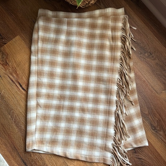 Time and Tru Plaid Fringe Midi Skirt - Tan and Cream - Picture 3 of 13